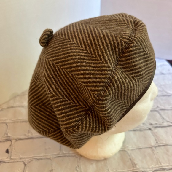 NINE WEST MADE IN PHILIPPINES WOMENS BROWN MIX 100% WOOL BERET LEATHER TRIM - Picture 2 of 8